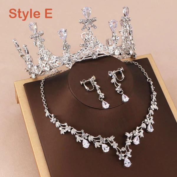 Luxe Argenté Tiare Un Collier Boucles D'Oreilles Accessorize 2019 Métal Faux Diamant Perlage Cristal Perle Bijoux Mariage