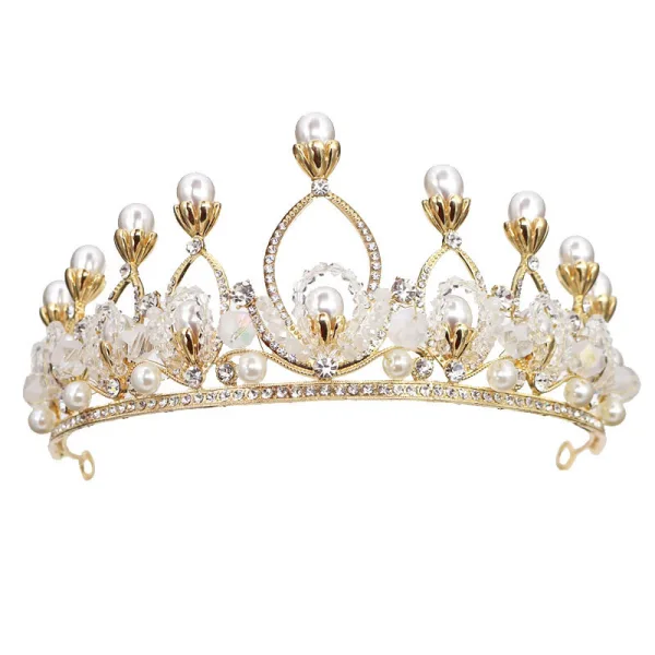 Affordable Gold Bridal Jewelry 2019 Metal Pearl Rhinestone Crystal Tiara Necklace Earrings Accessories