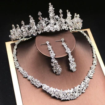 Prisvärd Silver Brudsmycken 2019 Metall Rhinestone Tiara Halsband Örhängen Tillbehör