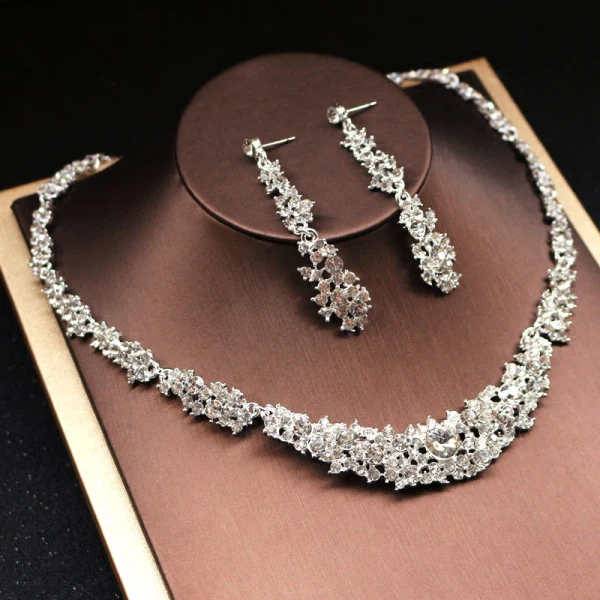 Affordable Silver Bridal Jewelry 2019 Metal Rhinestone Tiara Necklace Earrings Accessories