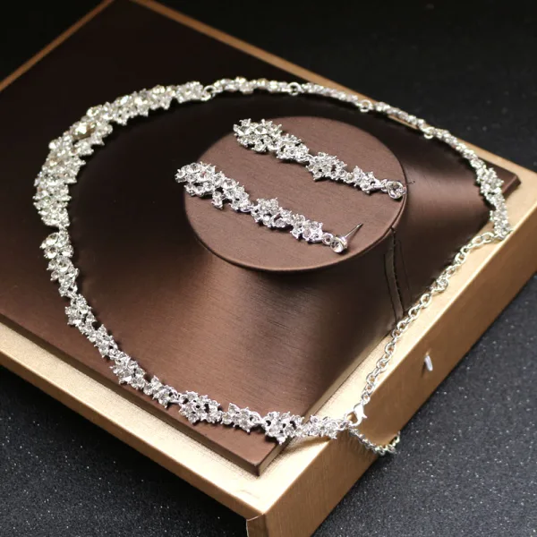Affordable Silver Bridal Jewelry 2019 Metal Rhinestone Tiara Necklace Earrings Accessories
