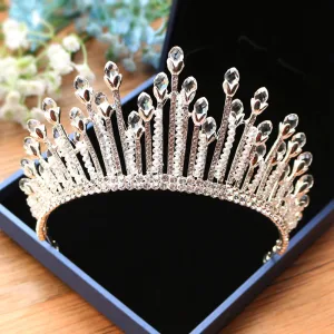 Schöne Silber Haarschmuck Braut 2019 Metall Strass Perlenstickerei Kristall Diadem Brautaccessoires