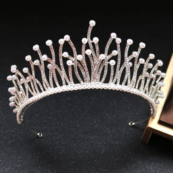 Stunning Silver Bridal Jewelry 2019 Metal Pearl Rhinestone Tiara Earrings Necklace Accessories