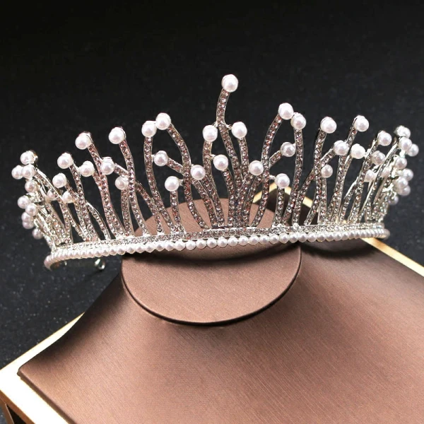 Stunning Silver Bridal Jewelry 2019 Metal Pearl Rhinestone Tiara Earrings Necklace Accessories