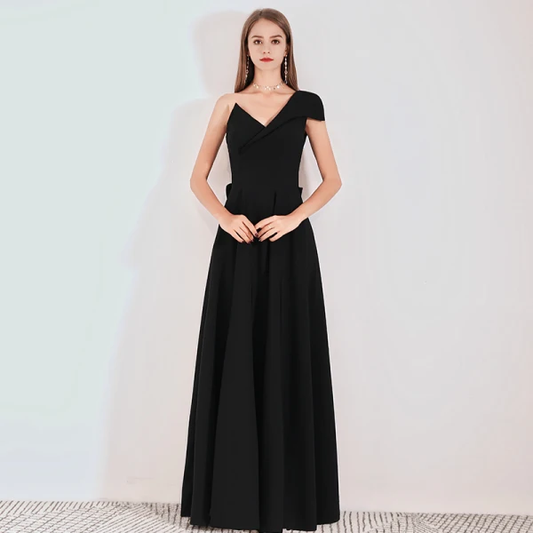 Schlicht Schwarz Abendkleider 2019 A Linie One-Shoulder Ärmel Lange Rüschen Rückenfreies Festliche Kleider