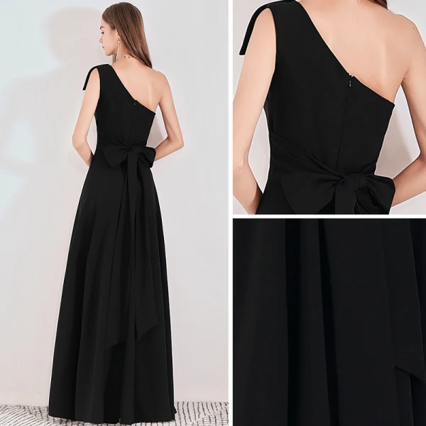 Schlicht Schwarz Abendkleider 2019 A Linie One-Shoulder Ärmel Lange Rüschen Rückenfreies Festliche Kleider