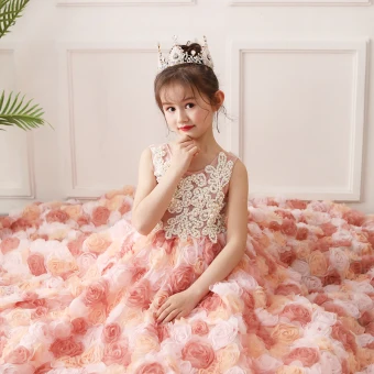 Fabuleux Perle Rose Robe Ceremonie Fille 2019 Princesse Encolure Dégagée Sans Manches Perlage Perle Fleur Tulle Train De Balayage Volants Robe Pour Mariage