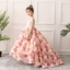 Fabulous Pearl Pink Flower Girl Dresses 2019 A-Line / Princess Scoop Neck Sleeveless Beading Pearl Flower Tulle Sweep Train Ruffle Wedding Party Dresses