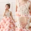 Fabulous Pearl Pink Flower Girl Dresses 2019 A-Line / Princess Scoop Neck Sleeveless Beading Pearl Flower Tulle Sweep Train Ruffle Wedding Party Dresses