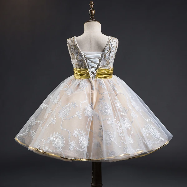 Best Champagne Flower Girl Dresses 2019 A-Line / Princess V-Neck Sleeveless Sash Appliques Lace Beading Knee-Length Ruffle Backless Wedding Party Dresses