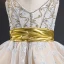 Best Champagne Flower Girl Dresses 2019 A-Line / Princess V-Neck Sleeveless Sash Appliques Lace Beading Knee-Length Ruffle Backless Wedding Party Dresses