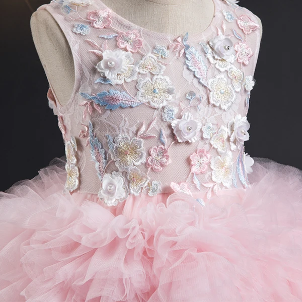Fabulous Candy Pink Flower Girl Dresses 2019 Ball Gown Scoop Neck Sleeveless Feather Appliques Lace Flower Pearl Court Train Pleated Wedding Party Dresses