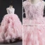 Fabulous Candy Pink Flower Girl Dresses 2019 Ball Gown Scoop Neck Sleeveless Feather Appliques Lace Flower Pearl Court Train Pleated Wedding Party Dresses