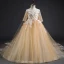 Elegant Champagne Flower Girl Dresses 2019 A-Line / Princess Square Neckline 3/4 Sleeve Appliques Lace Beading Detachable Chapel Train Ruffle Backless Wedding Party Dresses