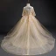 Elegant Champagne Flower Girl Dresses 2019 A-Line / Princess Square Neckline 3/4 Sleeve Appliques Lace Beading Detachable Chapel Train Ruffle Backless Wedding Party Dresses