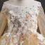 Elegant Champagne Flower Girl Dresses 2019 A-Line / Princess Square Neckline 3/4 Sleeve Appliques Lace Beading Detachable Chapel Train Ruffle Backless Wedding Party Dresses
