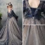 Elegant Navy Blue See-through Flower Girl Dresses 2019 A-Line / Princess Scoop Neck Long Sleeve Feather Sequins Pearl Beading Bow Sash Sweep Train Ruffle Backless Wedding Party Dresses