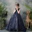 Classy Navy Blue Flower Girl Dresses 2019 A-Line / Princess Scoop Neck Sleeveless Feather Appliques Lace Beading Glitter Sequins Sash Detachable Watteau Train Ruffle Wedding Party Dresses