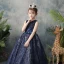Classy Navy Blue Flower Girl Dresses 2019 A-Line / Princess Scoop Neck Sleeveless Feather Appliques Lace Beading Glitter Sequins Sash Detachable Watteau Train Ruffle Wedding Party Dresses