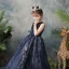 Classy Navy Blue Flower Girl Dresses 2019 A-Line / Princess Scoop Neck Sleeveless Feather Appliques Lace Beading Glitter Sequins Sash Detachable Watteau Train Ruffle Wedding Party Dresses