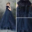 Classy Navy Blue Flower Girl Dresses 2019 A-Line / Princess Scoop Neck Sleeveless Feather Appliques Lace Beading Glitter Sequins Sash Detachable Watteau Train Ruffle Wedding Party Dresses