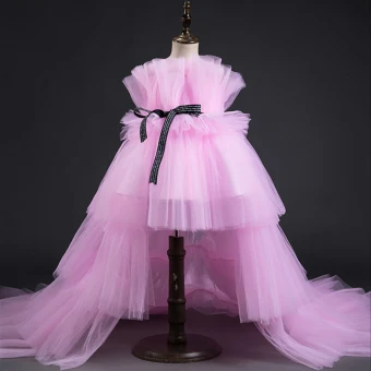 High Low Candy Pink Flower Girl Dresses 2019 A Line Princess Square Neckline Sleeveless Sash Cascading Ruffles Wedding Party Dresses