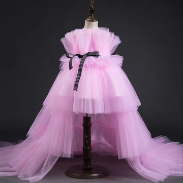High Low Candy Pink Flower Girl Dresses 2019 A Line Princess Square Neckline Sleeveless Sash Cascading Ruffles Wedding Party Dresses