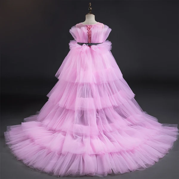 High Low Candy Pink Flower Girl Dresses 2019 A-Line / Princess Square Neckline Sleeveless Sash Cascading Ruffles Wedding Party Dresses