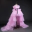 High Low Candy Pink Flower Girl Dresses 2019 A-Line / Princess Square Neckline Sleeveless Sash Cascading Ruffles Wedding Party Dresses