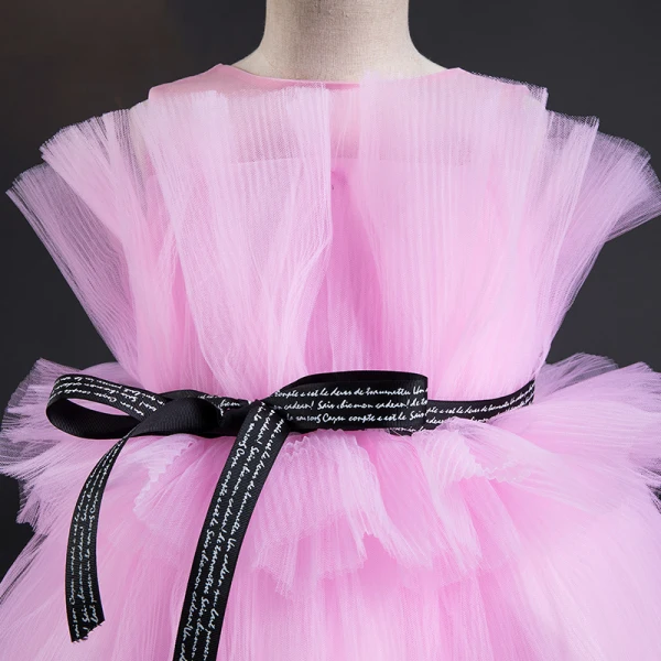 High Low Candy Pink Flower Girl Dresses 2019 A-Line / Princess Square Neckline Sleeveless Sash Cascading Ruffles Wedding Party Dresses