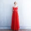 Moderne / Mode Rouge Transparentes Robe De Soirée 2018 Princesse Encolure Dégagée 1/2 Manches Appliques En Dentelle Perlage Paillettes Ceinture Longue Volants Dos Nu Robe De Ceremonie