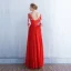 Moderne / Mode Rouge Transparentes Robe De Soirée 2018 Princesse Encolure Dégagée 1/2 Manches Appliques En Dentelle Perlage Paillettes Ceinture Longue Volants Dos Nu Robe De Ceremonie