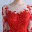 Moderne / Mode Rouge Transparentes Robe De Soirée 2018 Princesse Encolure Dégagée 1/2 Manches Appliques En Dentelle Perlage Paillettes Ceinture Longue Volants Dos Nu Robe De Ceremonie