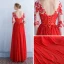 Moderne / Mode Rouge Transparentes Robe De Soirée 2018 Princesse Encolure Dégagée 1/2 Manches Appliques En Dentelle Perlage Paillettes Ceinture Longue Volants Dos Nu Robe De Ceremonie