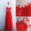 Moderne / Mode Rouge Transparentes Robe De Soirée 2018 Princesse Encolure Dégagée 1/2 Manches Appliques En Dentelle Perlage Paillettes Ceinture Longue Volants Dos Nu Robe De Ceremonie