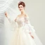 Abordable Champagne Robe De Mariée 2019 Princesse De l'épaule Bretelles Spaghetti Manches de cloche Dos Nu Appliques En Dentelle Perlage Train De Balayage Volants
