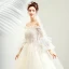 Abordable Champagne Robe De Mariée 2019 Princesse De l'épaule Bretelles Spaghetti Manches de cloche Dos Nu Appliques En Dentelle Perlage Train De Balayage Volants