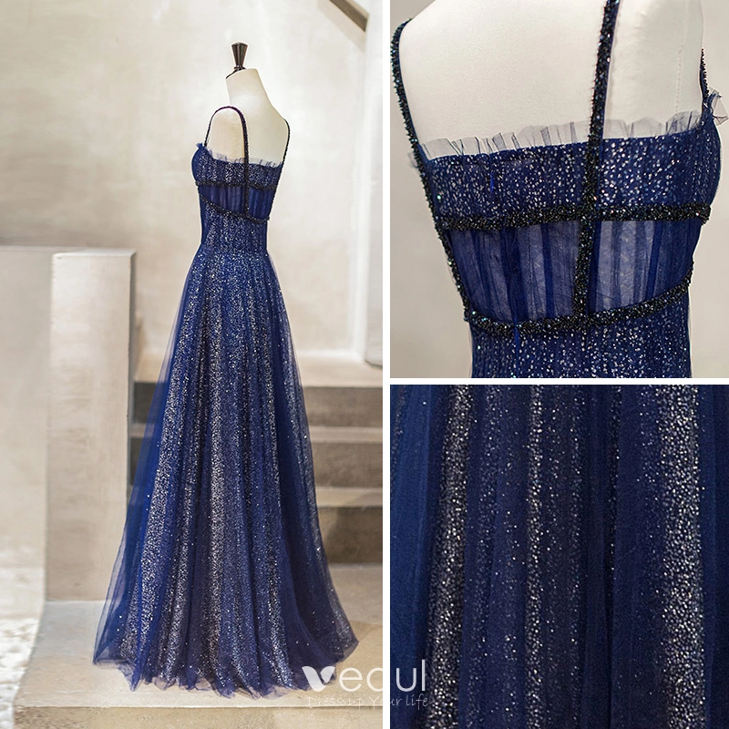 Starry Sky Royal Blue Evening Dresses 2019 A-Line / Princess Spaghetti ...