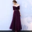 Affordable Grape Bridesmaid Dresses 2019 A-Line / Princess Off-The-Shoulder 1/2 Sleeves Sash Floor-Length / Long Ruffle Backless Wedding Party Dresses