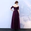 Affordable Grape Bridesmaid Dresses 2019 A-Line / Princess Off-The-Shoulder 1/2 Sleeves Sash Floor-Length / Long Ruffle Backless Wedding Party Dresses