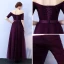 Affordable Grape Bridesmaid Dresses 2019 A-Line / Princess Off-The-Shoulder 1/2 Sleeves Sash Floor-Length / Long Ruffle Backless Wedding Party Dresses