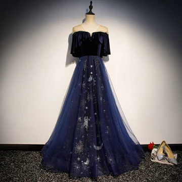 Moderne Mode Bleu Marine Daim Transparentes Robe De Soirée 2019 Princesse V Cou 1 2 Manches Faux Diamant Glitter Paillettes Longue Volants Dos Nu Robe De Ceremonie