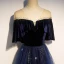 Modern / Fashion Navy Blue Suede See-through Evening Dresses  2019 A-Line / Princess V-Neck 1/2 Sleeves Rhinestone Glitter Sequins Floor-Length / Long Ruffle Backless Formal Dresses