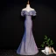 Bling Bling Violet Transparentes Robe De Soirée 2019 Trompette / Sirène Encolure Dégagée Sans Manches Faux Diamant Glitter Polyester Longue Volants Dos Nu Robe De Ceremonie