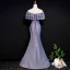 Bling Bling Violet Transparentes Robe De Soirée 2019 Trompette / Sirène Encolure Dégagée Sans Manches Faux Diamant Glitter Polyester Longue Volants Dos Nu Robe De Ceremonie