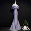 Bling Bling Violet Transparentes Robe De Soirée 2019 Trompette / Sirène Encolure Dégagée Sans Manches Faux Diamant Glitter Polyester Longue Volants Dos Nu Robe De Ceremonie