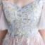 Elegant Sky Blue Pearl Pink Evening Dresses  2018 A-Line / Princess Spaghetti Straps Short Sleeve Appliques Lace Pearl Rhinestone Floor-Length / Long Ruffle Backless Formal Dresses
