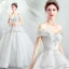 Discount Ivory Wedding Dresses 2019 A-Line / Princess Off-The-Shoulder Short Sleeve Backless Appliques Lace Beading Floor-Length / Long Ruffle
