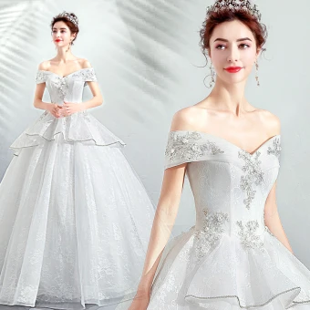 Rabatt Ivory Creme Brautkleider Hochzeitskleider 2019 A Linie Off Shoulder Kurze Ärmel Rückenfreies Applikationen Spitze Perlenstickerei Lange Rüschen