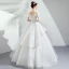 Discount Ivory Wedding Dresses 2019 A-Line / Princess Off-The-Shoulder Short Sleeve Backless Appliques Lace Beading Floor-Length / Long Ruffle